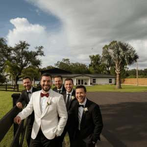 The Waterside Ranch Groomsmen at Fence